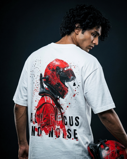 Modaest Focus Mode oversized T-shirt with bold graphic design on the front, relaxed fit cotton casual top.