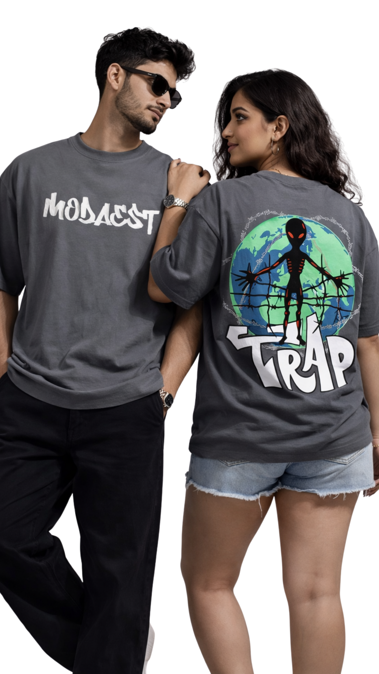 Oversized charcoal grey t-shirt from Modaest featuring a relaxed fit and minimalist design.