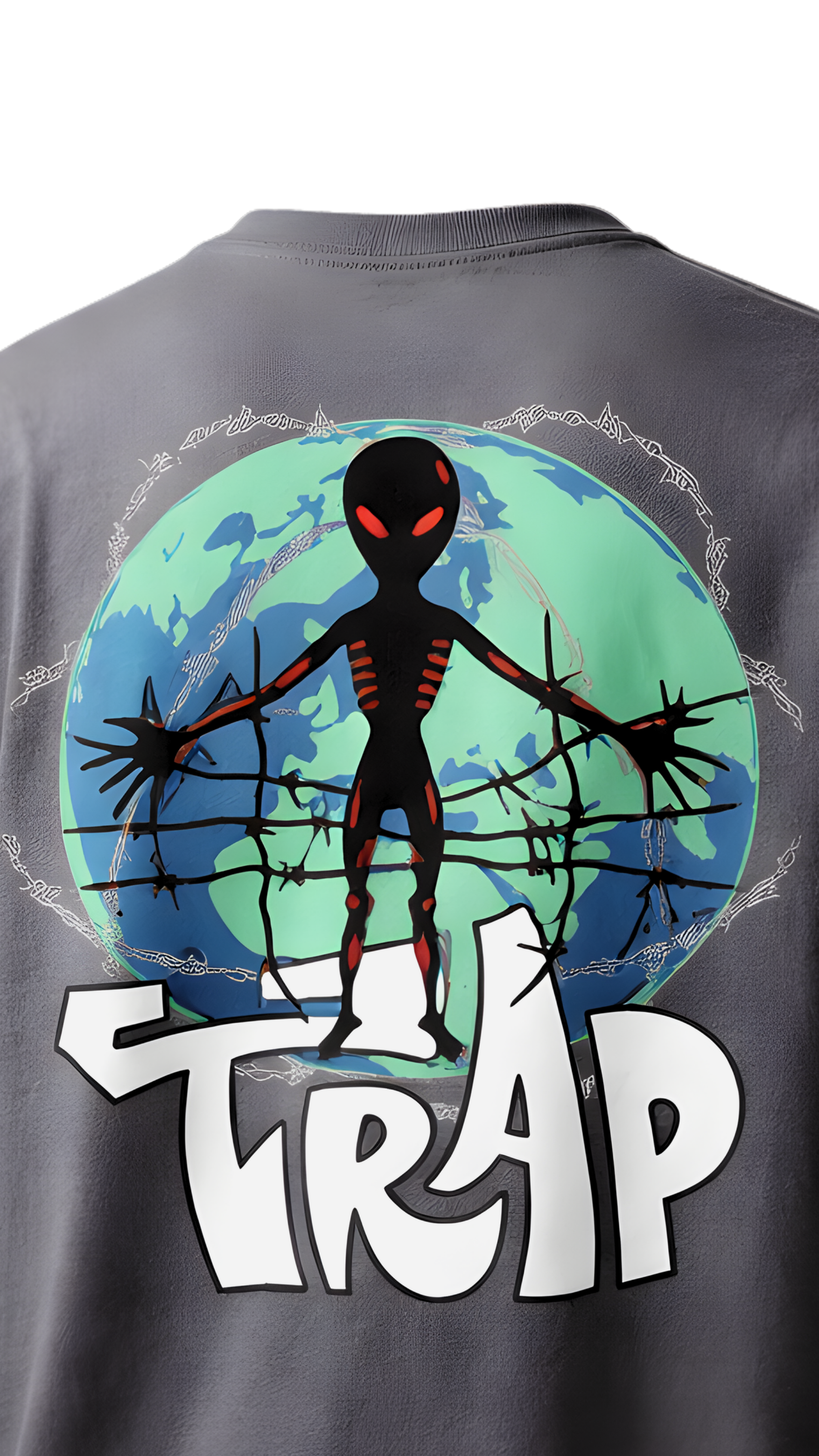 Charcoal grey oversized t-shirt by Modaest with a relaxed fit and unique trapped design.