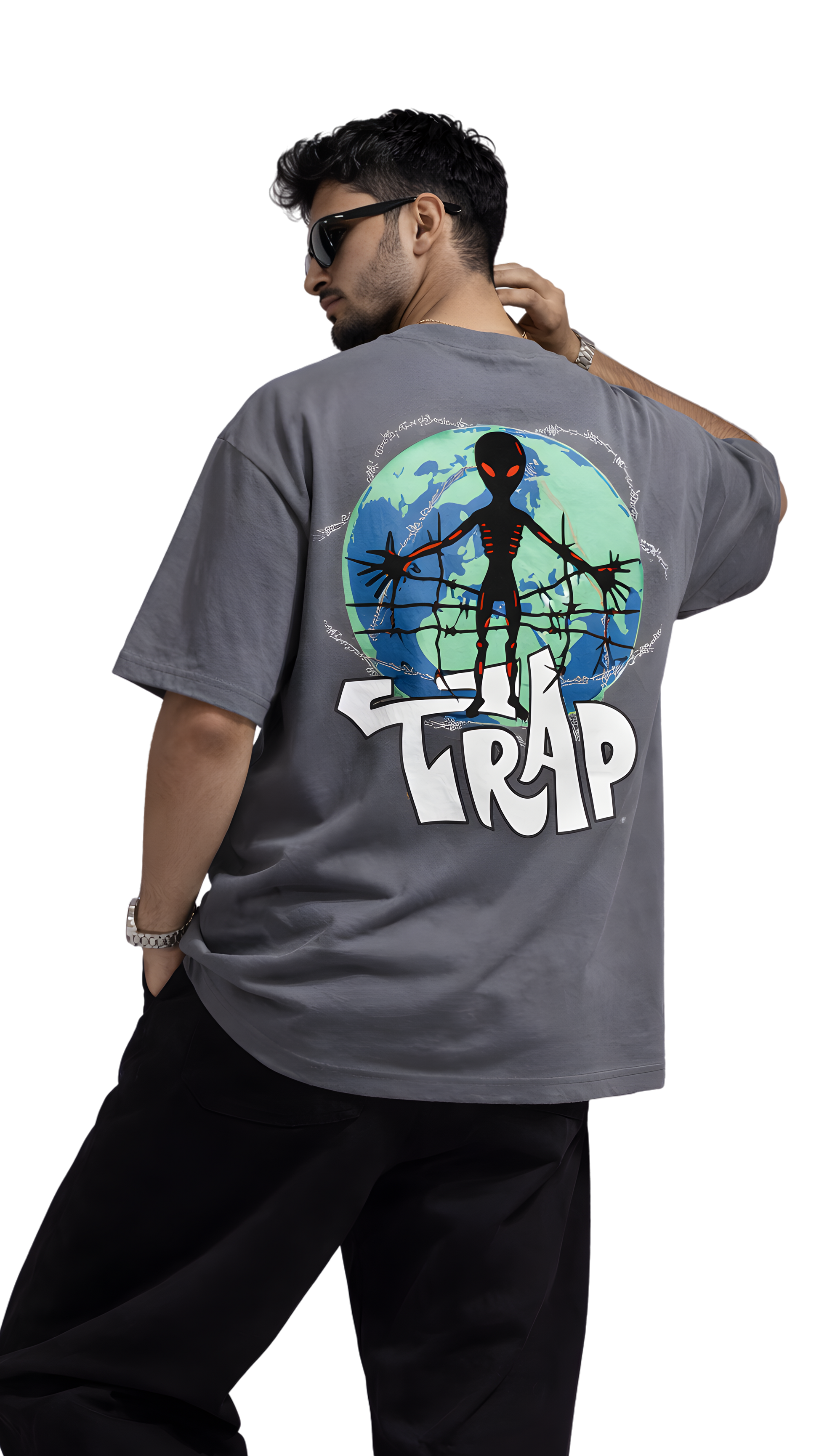 Oversized charcoal grey t-shirt by Modaest with a relaxed fit and stylish design.