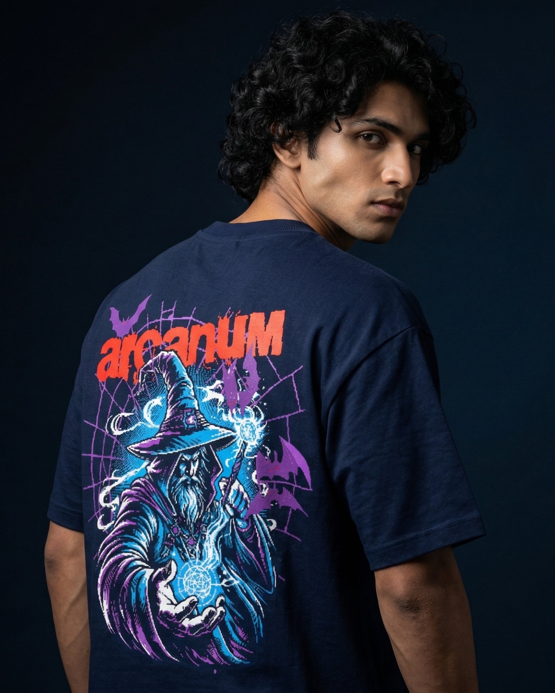 Modaest Arcanum oversized T-shirt featuring a graphic design on a relaxed fit, casual style, and comfortable fabric.
