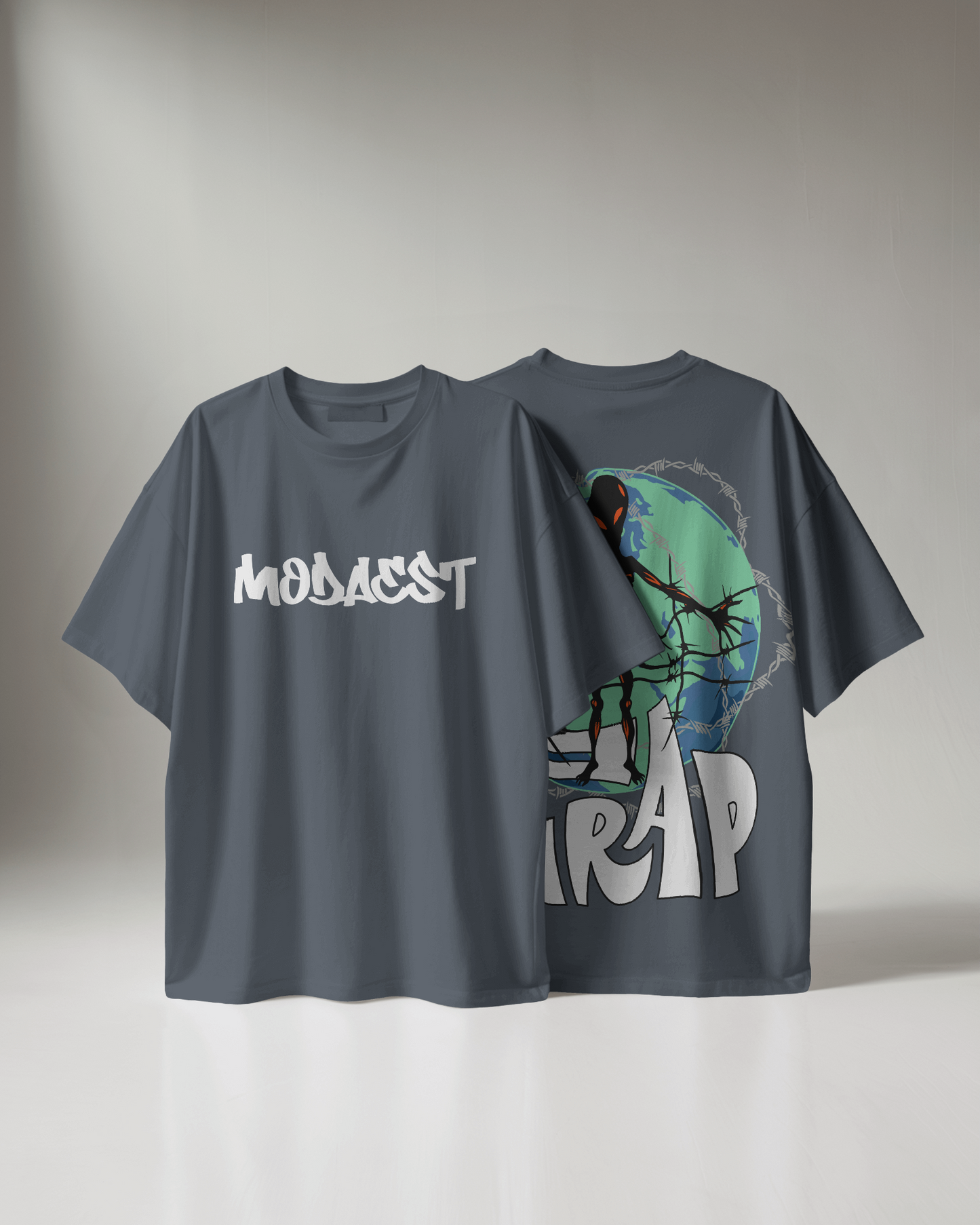 Trapped Oversized Tshirt - Charcoal Grey