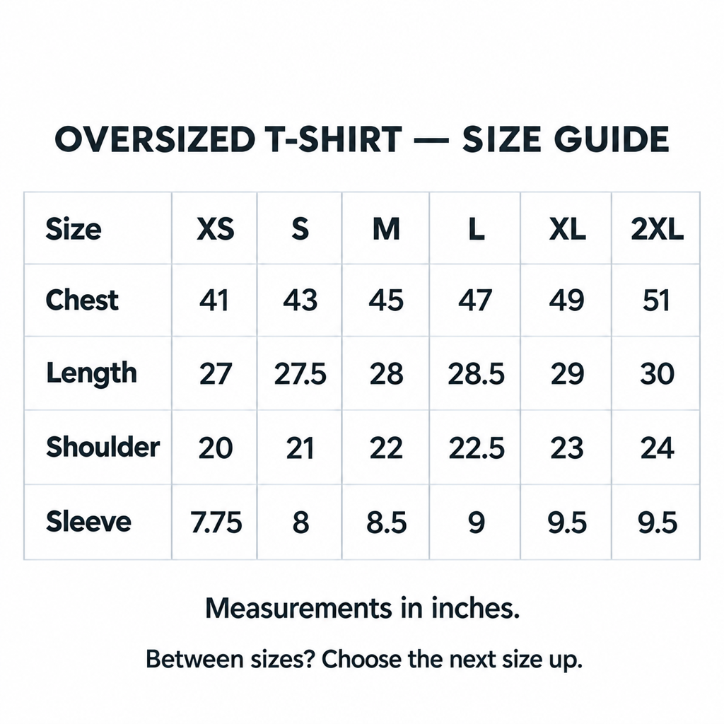 Oversized T-shirt size guide