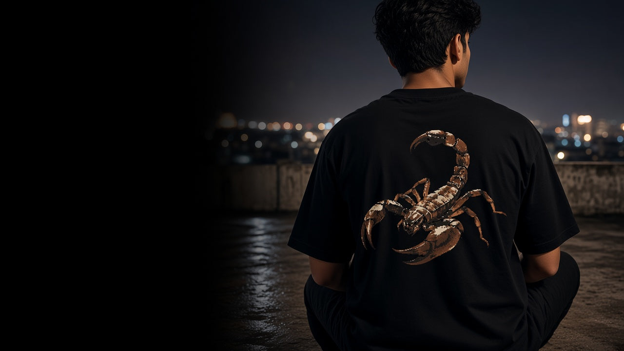Back of the black Sting Theory oversized T-shirt